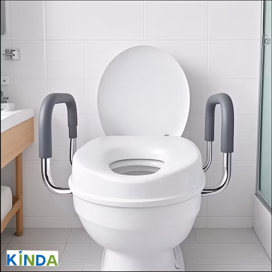 Supere a venda de assento sanitário elevado para cuidados saudáveis ​​com acessórios de braços ajustáveis